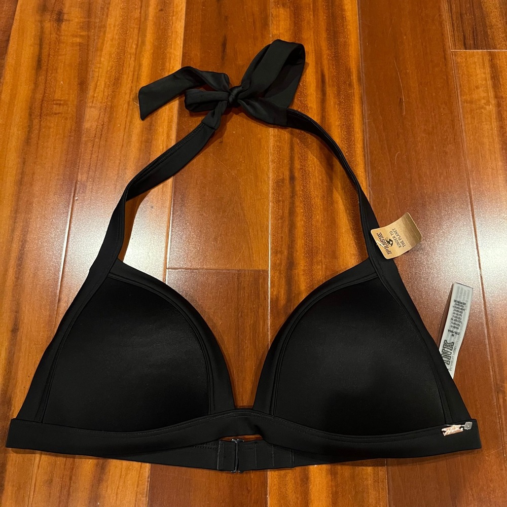 VS PINK Black Bikini Top Halter Molded Triangle Padded Swim New Size Medium